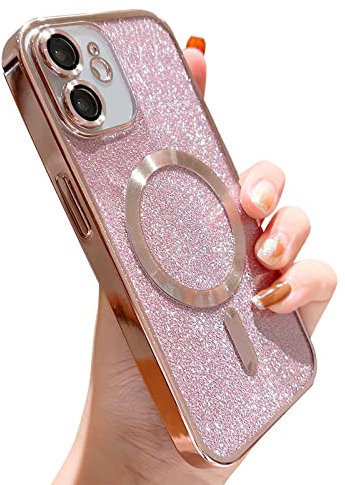 Ownest Kompatibel mit iPhone 11 Hülle Aesthetic Handyhülle Kompatibel mit Magsafe Glitter Pailletten Design Magnetische Case für iPhone 11 Hülle Soft TPU Schutzhülle-Rosa-K