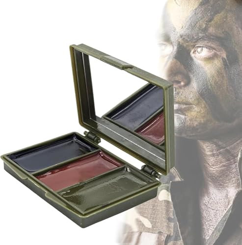 Pemarlis Pintura Facial de Camuflaje con Espejo, Juego de Maquillaje para Camuflaje, Pintura Facial de Camuflaje, Soldados y Actividades al Aire Libre como Paintball, camaleón/Supervivencia/Militar