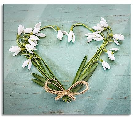 Herz aus Blumen Herdabdeckplatte & Spritzschutz aus Echtglas | Für Herd-Kochfelder | 60x52 cm