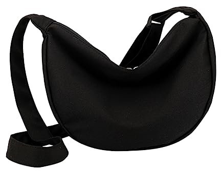 ALINUOYQ Borsa a mezzaluna in tela for le donne Borse a tracolla a mezzaluna borsa a tracolla da donna con mezza luna a forma di mezzaluna, Nero, 26.5 x 12 x 5.5cm/10.4 x 4.7 x 2.2in