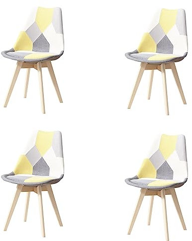 HJhomeheart Set aus 4 Esszimmerstühlen aus Patchwork-Stoff mit abnehmbarem Sitzkissen und Massivholzbeinen für Esszimmer, Wohnzimmer, Küche usw. (Patchwork Gelb)