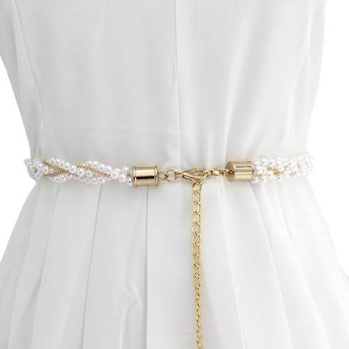 FAIRYGATE Perlengürtel Damen Gürtel Ohne Löcher - Frauen Perlen Dünne Taille Kette Kleid Dekoration Perlenanhäng DA6406