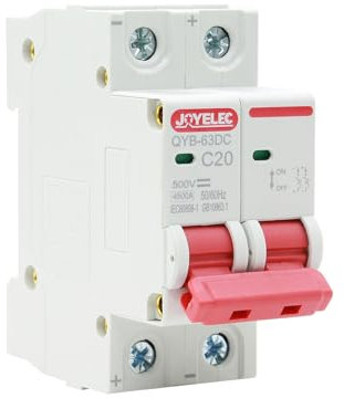 2P Interruttore Magnetotermico，20A Fotovoltaico DC Mini Interruttore 500V，4.5kA Interruttore di Sicurezza con rilascio di Sovracorrente con Protezione da Sovraccarico e Protezione da Cortocircuito