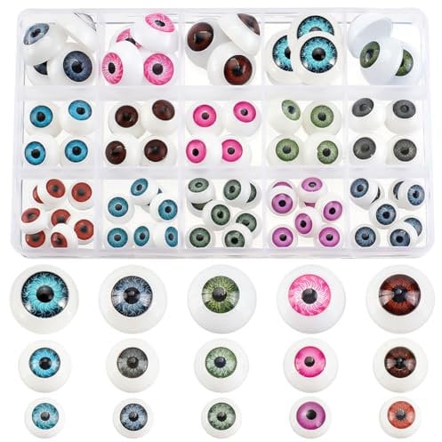 PH PandaHall 80PCS Realistic Eyeballs, 15 Styles Half Round Acrylic Eyes Hollow Eyeballs Horror Props Costume for Halloween Party Decor Art Sculptures Props Puppets Jewellery Making, 12~20mm