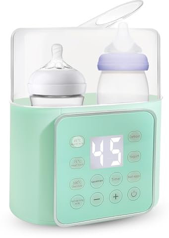 Flaschenwärmer Baby 9-in-1 Fast Babynahrungsheizung und Abtauung Bpa-Frei Sterilisator Anti- Bauchweh Babykostwärmer mit Nachtlicht und Touch-Tasten für 2 Babyflaschen, Grün (ohne Flasche)