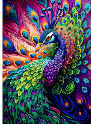 DAERLE 5D Diamond Painting Bunter Pfau, Diamant Painting Bilder Tier, Diamond Art Erwachsene Full DIY Diamant Kunst Malerei Stickerei Set Kreuzstich für Home Wand Dekor 30x40cm