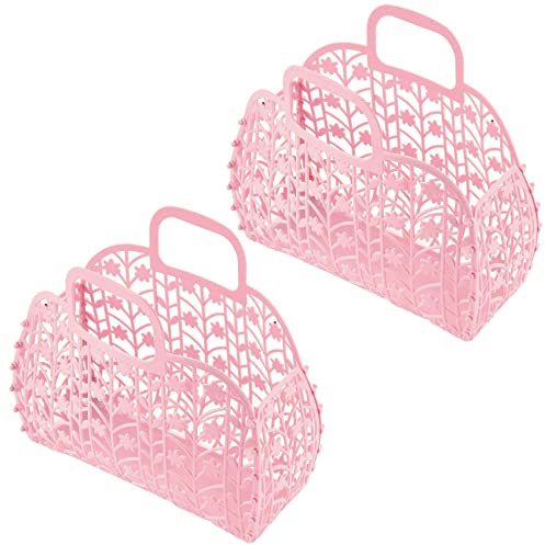Feriany Lot de 2 paniers de rangement en plastique pour salle de bain à laver vide, panier de douche amovible pour baignoire en plastique, panier pour courses, organisation pour rangement rose