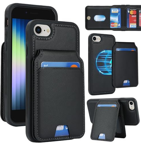 Zouzt for iPhone SE 2022/2020 / iPhone 8/7 4.7 Inch Detachable 2 in 1 Wallet Case with Card Holder for Magsafe, Magnetic PU Leather Flip Credit Slot Protective Phone Cover Women Men - Black