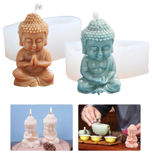 Bogoro 2 PCS Moldes 3D de Silicona para Velas, Forma de Buda, DIY