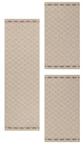 Carpetsale24 Bettumrandung Schlafzimmer 3 teilig Skandinavischer Teppich Beige Bettvorleger Schlafzimmer Bettset: 2 St. 80x150 cm | 1 St. 80x250 cm - Boho Stil Teppich Hoch-Tief Effekt Läufer Set