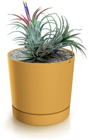 magubo Blumentopf mit Untersetzer, Übertöpfe für Zimmerpflanzen, Pflanzkübel, Übertopf Kompakt, 13 cm Durchmesser, Elegantes Design für Innen- und Außenbereich (Gelb, 130)