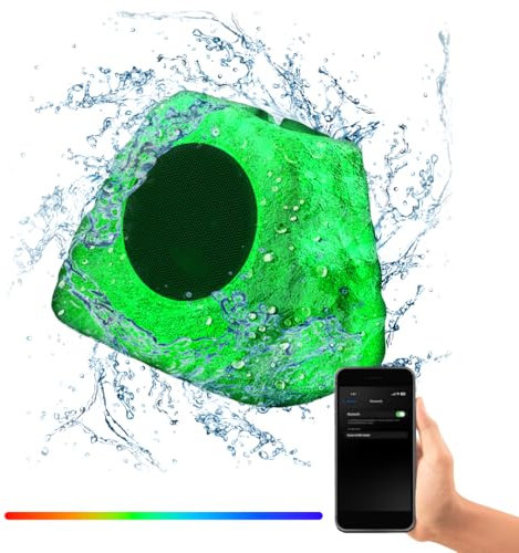 Gemini GHRK-500LTMS Tragbarer Solar-Bluetooth-Rock-Lautsprecher, wetterbeständig, Multi-Link, kabellos, LED-Beleuchtung