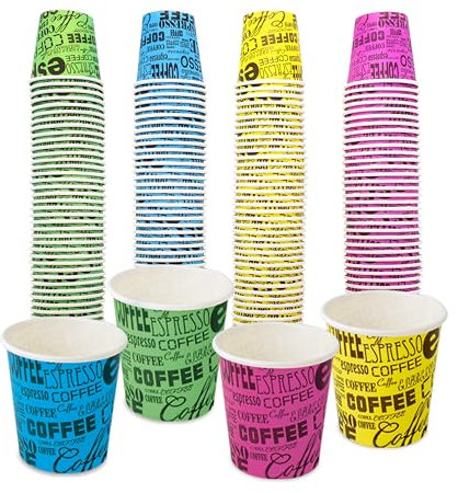 COFFISANO 200 verres à café colorés | verres en carton de 75 ml pour expresso thé boissons jetables recyclables, pour restaurants, bureau, à emporter, bar