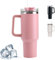 CLHXWU 1200ml Thermobecher mit Strohhalm und Henkel,40oz Kaffeebecher to Go,Tragbare Autobecher Becher,Doppelwandiger Edelstahl Vakuum Isolierbecher Für Heißer und Kalter Getränke (Rosa)