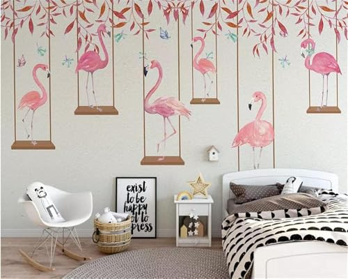 Flamingo Tier Schaukel Weiß Rosenblatt Tapete Wanddekor Schlafzimmer Wohnzimmer Tv Hintergrund Tapeten Wohnkultur Fototapete 3D Effekt Wohnzimmer Schlafzimmer Kinderzimmer-300cm×210cm