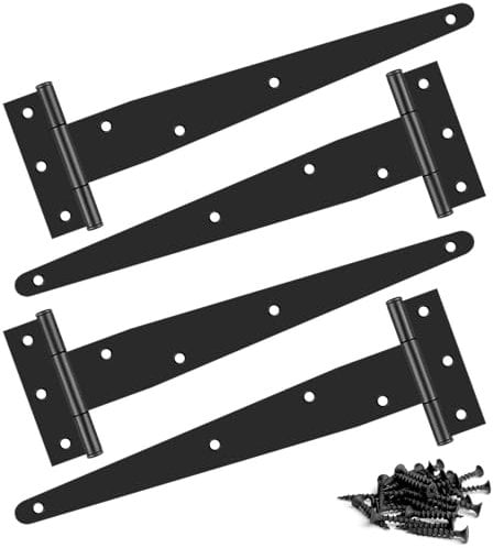 Black Shed Door Hinges, 12 Inch Heavy Duty Tee Hinges - 4 Pack Stainless Steel for Wood Shed Barn Door Fence Gate (Screws Included)