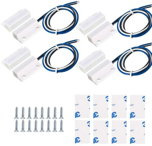 GUUZI 4 set NO/NC Cablaggio Interruttore Magnetico Sensore Porta da Incasso Contatto per Finestra Nascosta Interruttore Reed per Controllo Accessi Sostituisci Sistema di Allarme(Bianco)