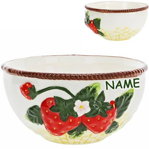 alles-meine.de GmbH Geschirr - Erdbeere - Artikel frei wählbar - Schale - Schüssel - 3D Effekt - inkl. Name - 800 ml - Porzellan Keramik - Müslischale - Suppenschale - Dessertsch..