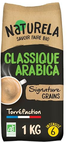 NATURELA - Café Grains Bio - Classique Arabica - 100% Arabica - Gamme Signature - Torréfaction Lente - Fabriqué en France - 1 kg