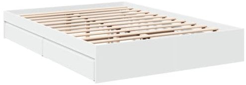 vidaXL Bettgestell, Bett mit Schubladen für Schlafzimmer, Bettrahmen mit Lattenrost, Schlafzimmerbett Doppelbett, Weiß 150x200cm Holzwerkstoff