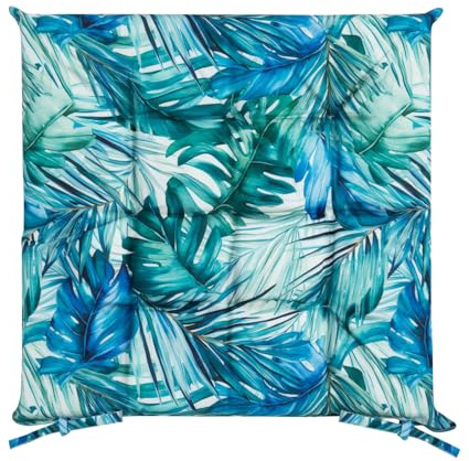 Eurofirany Wasserfeste Stuhlkissen Outdoor Sitzkissen Garten Kissen Terasse 40x40 Auflage Sitzauflage Bodenkissen Polster (Dschungel Blau)