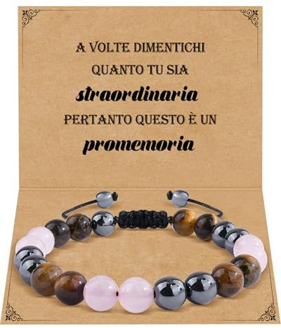 VGWON Bracciale Donna, Regalo Donna, Regalo Donne Compleanno, 8mm Perle Pietra Naturale Soda Pietra Quarzo Rosa Ematite Occhio Di Tigre Braccialetto, Idee Regali Donne, Regali Mamma
