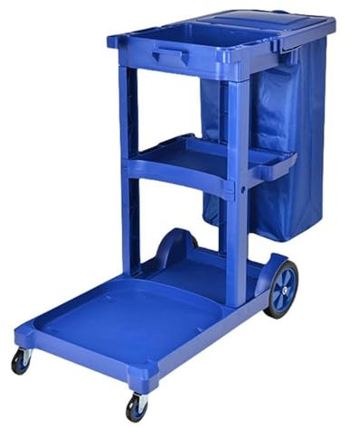 Reinigungswagen auf Rädern, Mehrzweck-Reinigungsservicewagen mit Mopphaltern, Hausmeisterwagen mit Abdeckung für Restaurants, Einkaufszentren, Krankenhäuser(Blue)