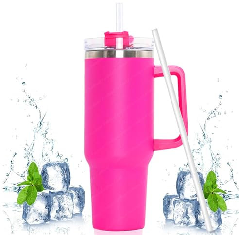 FunBlast Tumbler with Lid and Straw – 1200 ML Stainless Steel Double Vacuum Insulated Tumbler with Lid and Straw for Hot and Cold Beverages, Tumblers for Travelling (Pink)