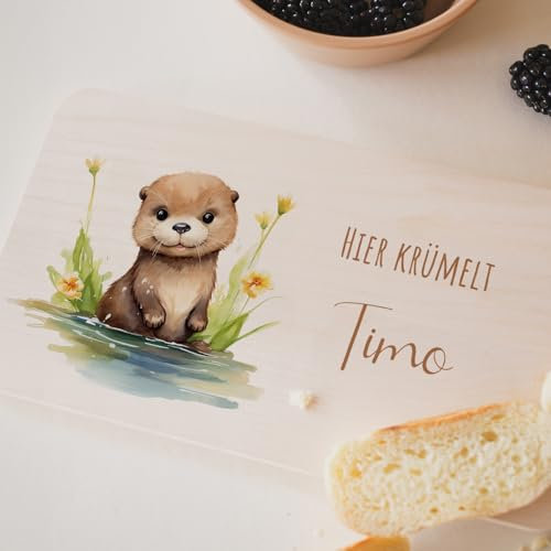 Frühstücksbrettchen personalisiert Otter, Holz Frühstücksbrettchen Kinder, Frühstücksbrettchen mit Motiv, Babygeschenke, Geschenk 1. Geburtstag