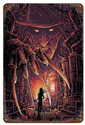 HAMAQAA Horrorfilm-Wanddekoration, Motiv: A Nightmare on Elm Street, Wanddekoration, Kunst, Metallblechposter, moderne Heimdekoration, Kunst, Metallposter, Hausbar, Ladendekorationen, Vintage-Schild,