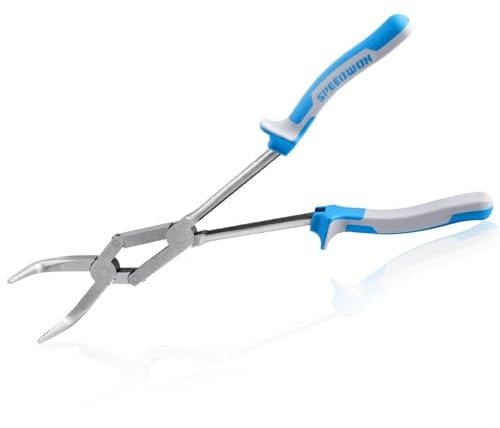 SPEEDWOX 13-Inch Long Reach Double Joint Bent Nose Pliers - 90° Dual Pivot Compound Action With Dual Material Handles