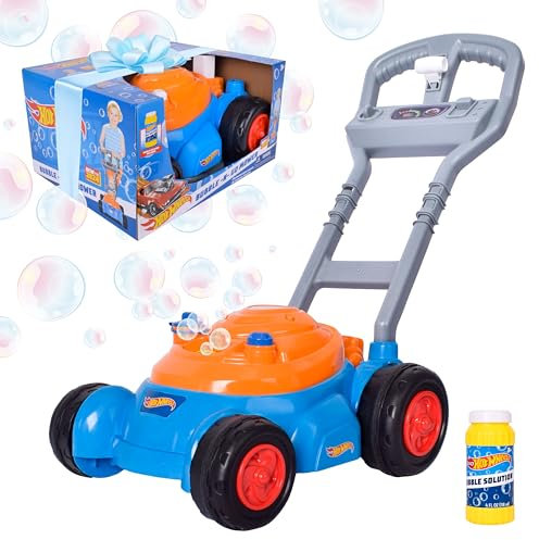 Hot Wheels™ Cortacésped de Burbujas para niños pequeños, máquinas de soplado de Burbujas, Juguete de jardinería para Interiores y Exteriores, Regalo de cumpleaños para niñas y niños preescolares, no