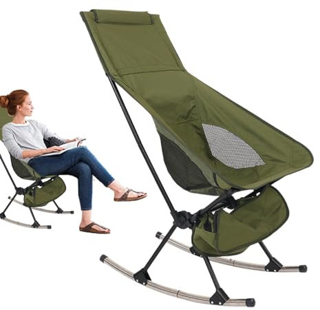 Silla mecedora plegable – Silla de ocio espacial con respaldo elevado | Silla de balancín de exterior con respaldo alto con respaldo de malla transpirable, silla de camping de tela