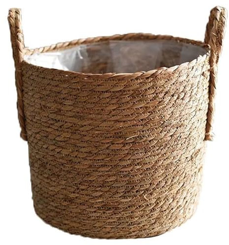BEAHING Woven Plant Basket, 30cm Indoor Planter Baskets Woven Storage Container with Plastic Liners Straw Flower Pot for Home, M