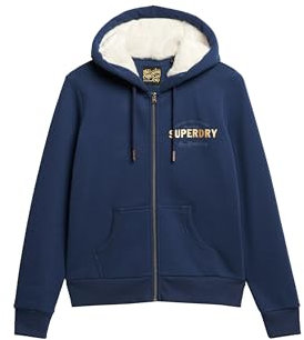 Superdry Veste à capuche de luxe pour femme avec logo aspect métallisé, Bleu sargasso, 40