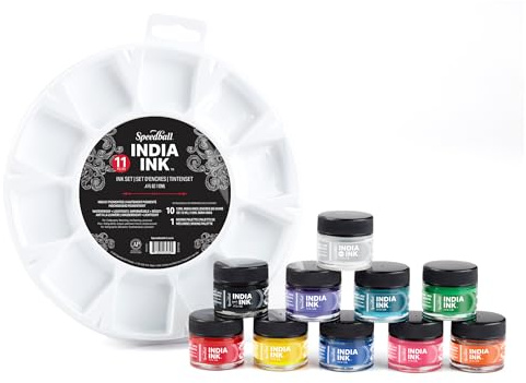 Speedball India Ink Set, 11 Piece, Includes (10) 12ml Jars