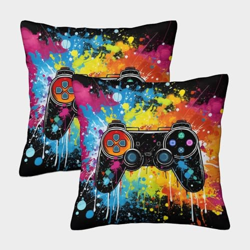 RJAVAGFZL Game Cushion Cover Set of 2 Decorative Machine Washable Pillowcases Square Cushions with Invisible Zipper Cushion Covers For Livingroom Sofa Bedroom Throw Pillow Cases 50x50cm