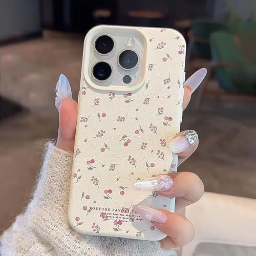 Phone Case for iPhone 16 Pro, Durable Fashion Cute Cherry Design Aesthetics Pattern Case, Soft Silicone Slim TPU All-inclusive Lens Shockproof Bumper Protector Matte Cover (01, for iPhone 16 Pro)