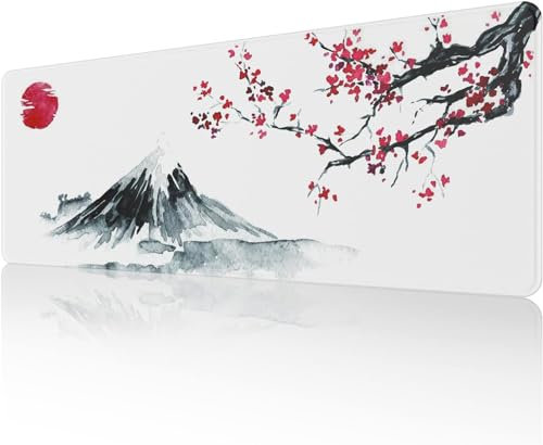 GJFWQC Gaming Mousepad Non Slip Cherry Blossom Pad 31.5''x11.8''x0.12''Large Mouse Pad Waterproof Japanese Mouse Pad Smooth Surfaces Keyboard Mat Office Supplies