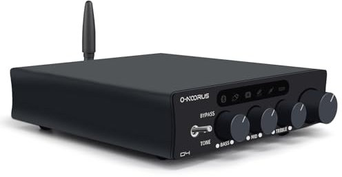 O-NOORUS D4 - Amplificador estéreo HDMI ARC, 300 W x2 Bluetooth 5.4 amperios, TPA3255 PFFB 2.1 canales, mini clase D, receptor de audio doméstico integrado para exteriores con control de ecualizador