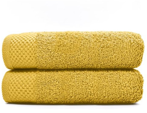 HIPERMANTA Pack 2 Toallas Ducha Grande 100x140 Toallas Rizo Americano. Alta Absorcion. Suaves y Resistentes a la Decoloración. Color Mostaza