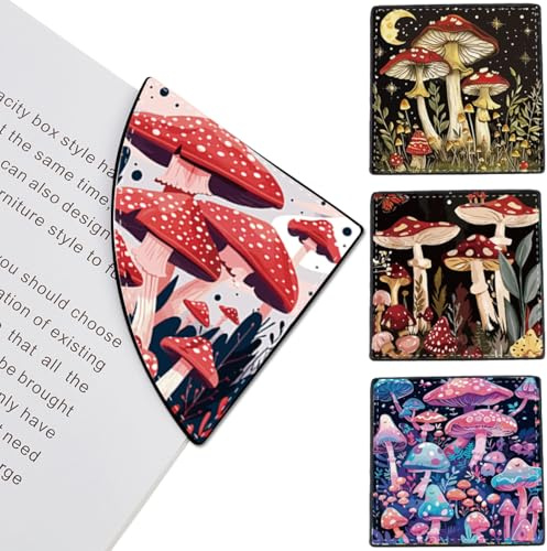 craspire 4 Stück Leder Ecke Lesezeichen Pilz Vintage Drucken Lesezeichen Clip Set Eckseite Lesezeichen Leder Buchzubehör für Lehrer Schüler Bücher Lesen Liebhaber