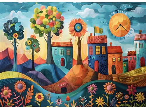 HUADADA Jigsaw Puzzles for Adults 1000 Pieces- Colorful Village 1000 Piece Jigsaw Puzzles for Adults