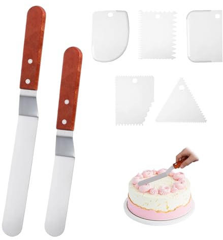 7 Stück Tortenspachtel Tortenmesser Pfannenwender Edelstahl Torten Zubehör Winkelpalette Torte, Kuchenschaber Backutensilien, Enthalten 2 Tortenstreicher und 5 Sahneschaber(Protokollgriff)