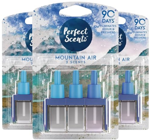 Perfect Scents 3Volution Mountain Air Air Freshener Plug In Refills Bathroom Freshener 3 Alternating Scents To Clean Away Odours Fighter Freshens Long Lasting Fragrance - Pack of 3