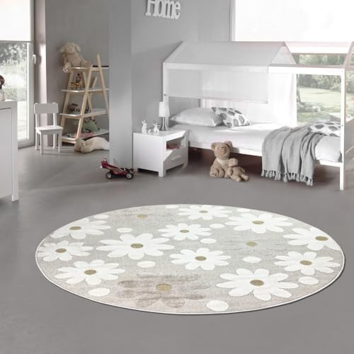Teppich-Traum Teppich Kinderzimmer Spielzimmer Babyzimmer rund weich 3D-Design strapazierfähig pflegeleicht liebevoll gestaltet langlebig Creme Beige 160 cm Rund