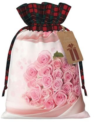 Pink Rose Printed Gift Bag, Perfect Color Blocking Burlap Gift Bag