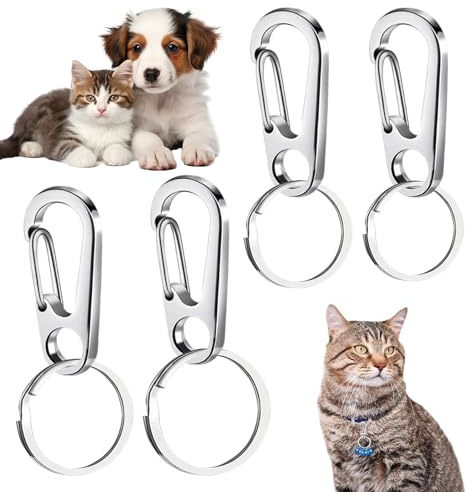 Hogvinnatil Namensschildhalter für Hunde | 4 Stück Schnellkarabiner aus Stahl für Haustier-Halsbänder | für Ortungsgeräte für Haustiere - für Aktivitäten im Freien Spaziergänge Wandern