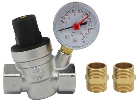 DN15 DN20 Valvola riduttore di pressione acqua valvola cromata regolatore pressione acqua con manometro acqua 1/2 3/4 pollice indicatore (DN20 Con connettore)