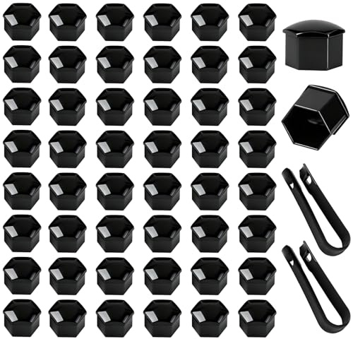 50PCS Wheel Nut Covers Black, 17mm Plastic Wheel Bolt Caps | Car Lug Hexagonal Tire Nut Cover with Removal Tool, Automobile Lugnut Protection, Universal Fit for Audi, VW, Skoda, Volvo